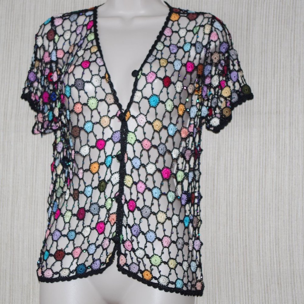 FEEL Black Floral crochet colorful Cover Up vest Women Top Size: S